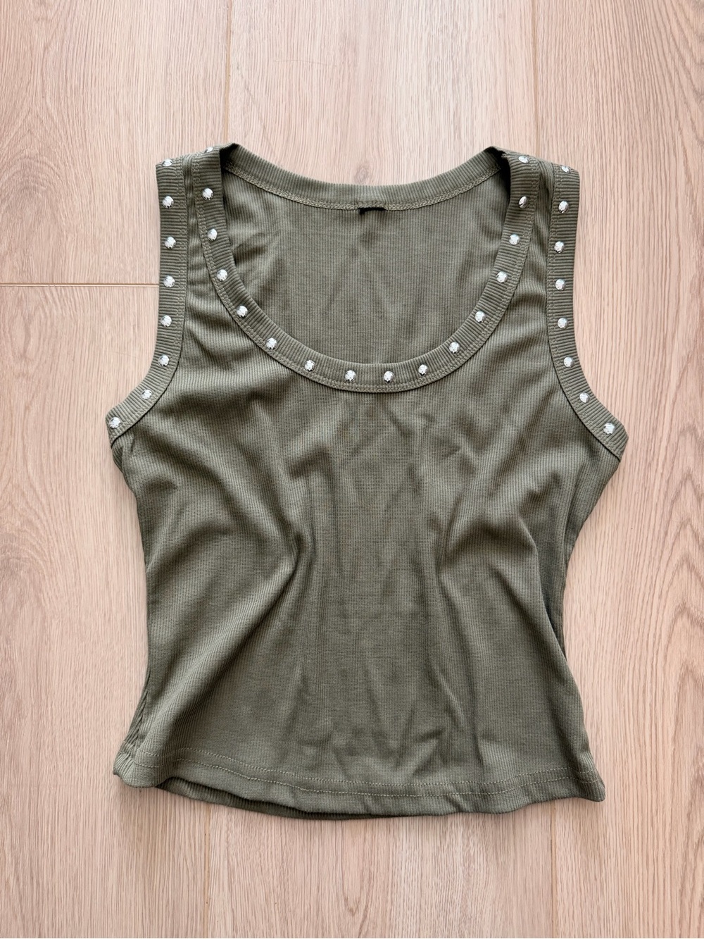 LIKE NEW Women’s Olive Tank Top with Stud Trim